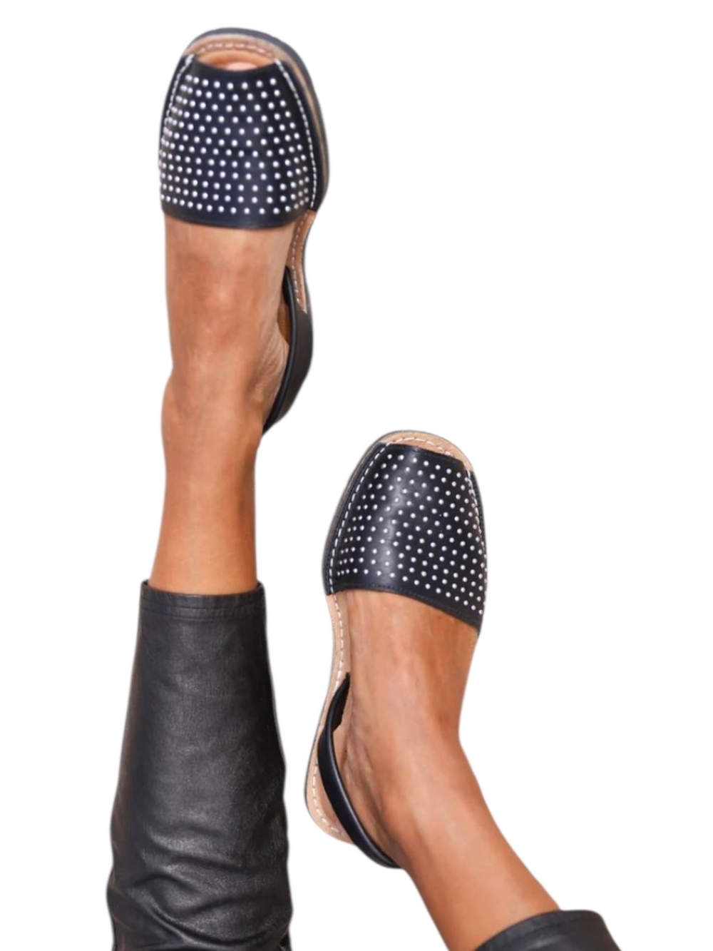 Spanish Sandals Black Leather Studded Avarca Slingback Flats Artisan 39, 8.5/9 - Picture 9 of 9
